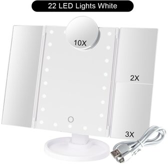 Make-Up 22 Led Vanity Spiegel Met Verlichting 1X2X3X10X Vergroting Glas Draagbare Touch Screen Make Up Spiegel Flexibele Compact Mirr WH 22 Lights reeks C