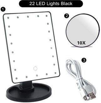 Make-Up 22 Led Vanity Spiegel Met Verlichting 1X2X3X10X Vergroting Glas Draagbare Touch Screen Make Up Spiegel Flexibele Compact Mirr zwart 22 Lights reeks A