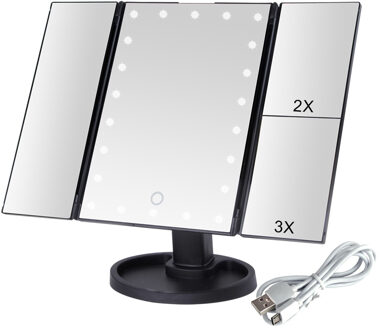 Make-Up 22 Led Vanity Spiegel Met Verlichting 1X2X3X10X Vergroting Glas Draagbare Touch Screen Make Up Spiegel Flexibele Compact Mirr zwart 22 Lights reeks B