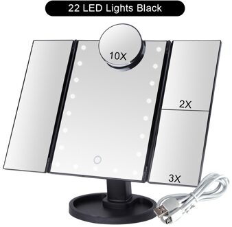 Make-Up 22 Led Vanity Spiegel Met Verlichting 1X2X3X10X Vergroting Glas Draagbare Touch Screen Make Up Spiegel Flexibele Compact Mirr zwart 22 Lights reeks C