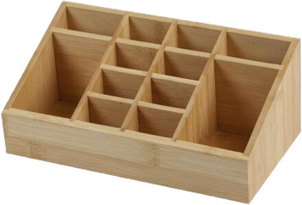 Make-up/badkamer/kantoor sorteer organizer - 12-vaks bakje - 23 x 9 cm - bamboe hout