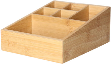Make-up/badkamer/kantoor sorteer organizer - 6-vaks bakje - 21 x 16 cm - bamboe hout
