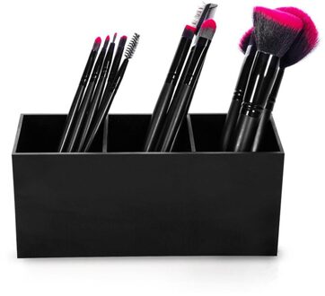 Make-Up Borstel Houder Organizer, 3 Slot Acryl Cosmetische Penselen Opslag, Eyeliners Wenkbrauwpotlood Display Case zwart