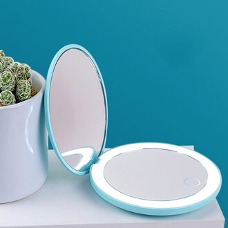 Make Up Led Spiegel Vouwen Draagbare Compacte Pocket Verlichte Make-Up Spiegel Met Led Licht blauw makeup mirror