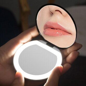 Make Up Led Spiegel Vouwen Draagbare Compacte Pocket Verlichte Make-Up Spiegel Met Led Licht zwart makeup mirror