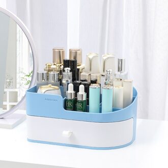 Make-Up Organisator Voor Cosmetische Grote Capaciteit Cosmetische Opbergdoos Organizer Desktop Sieraden Nagellak Make Drawer Container/ wit en blauw