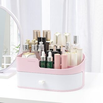 Make-Up Organisator Voor Cosmetische Grote Capaciteit Cosmetische Opbergdoos Organizer Desktop Sieraden Nagellak Make Drawer Container/ wit en roze