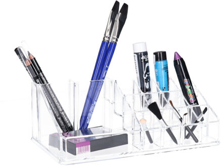 Make-up organizer - 16 compartimenten bakje - transparant - kunststof - 22.3 x 12.7 x 8 cm