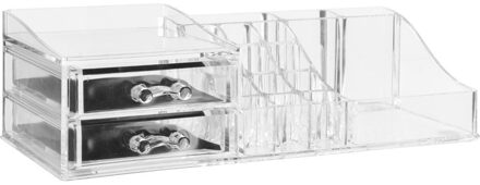 Make-up organizer 19 vakken en 2 lades rechthoek 30,5 x 9 cm van kunststof - Make-up dozen Transparant