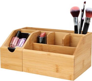 Make-up organizer - bamboe hout - 24 x 15 x 11 cm - kwasten houder