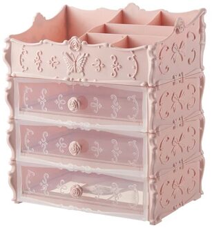 Make-Up Organizer Multi-Layer Plastic Cosmetische Lade Container Doos Voor Opslag Nail Sieraden Houder Case Office Dozen transparant roze