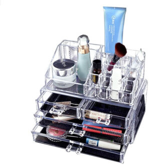 Make-up organizer/opberger/houder 19 vaks met 4 lades transparant - Organizers/opbergbakken voor make-up - Makeup spullen opruimen