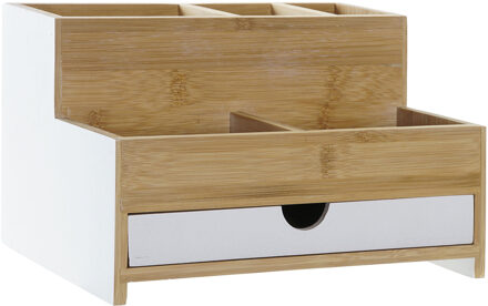 Make-up organizer - wit - 24 x 18 x 15 cm - bamboe hout