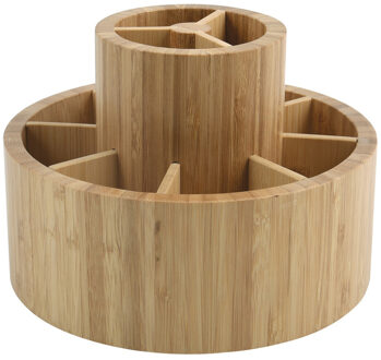 Make-up/pennen sorteer organizer - rond draaibaar bakje - 20 x 15 cm - bamboe - Make-up dozen