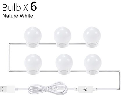 Make-up Spiegel Led-lampen Usb-poort Opladen Touch Dimbare Led Vanity Lampen Hollywood Cosmetische Make up Beauty Spiegels Lichten 6 licht Bulbs