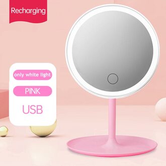 Make-Up Spiegel Met Led Light Stand Verstelbare Touch Dimmer Kaptafel Cosmetische Spiegel Smart Vullen Licht wit licht roze