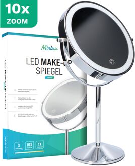 Make Up Spiegel met LED Verlichting - 10x Vergroting - 3 Lichtstanden - Oplaadbaar - Chroom Zilverkleurig