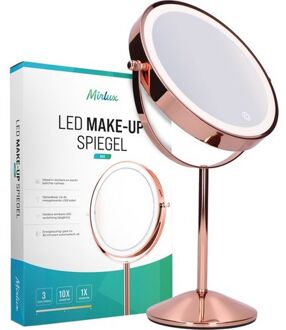 Make Up Spiegel Met Led Verlichting - 10x Vergroting – 3 Lichtstanden - Oplaadbaar- Rosé Goud