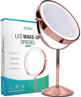 Make Up Spiegel met LED Verlichting - 10x Vergroting - Scheerspiegel - 3 Lichtstanden - Oplaadbaar - Rosé Goud Koperkleurig