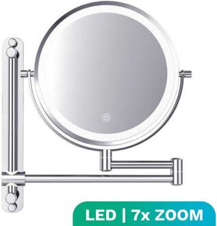 Make Up Spiegel met Led Verlichting - 7X Vergroting - Wandspiegel Rond - Scheerspiegel Wandmodel Zilverkleurig