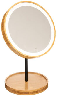 Make-up spiegel met LED verlichting bamboe 19 x 31 cm - Make-up spiegeltjes