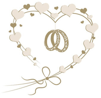 Maki bruiloft servetten - 20x st - 33 x 33 cm - hart met ringen - feestservetten Wit
