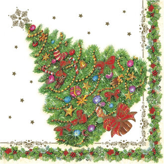 Maki kerst thema servetten - 20x st - 33 x 33 cm - kerstboom - papier Groen