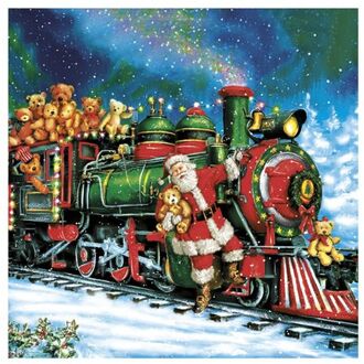 Maki kerst thema servetten - 20x st - 33 x 33 cm - kerstman trein