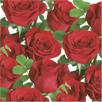 Maki lunch/diner servetten - 20x st - 33 x 33 cm - rode rozen - feestservetten