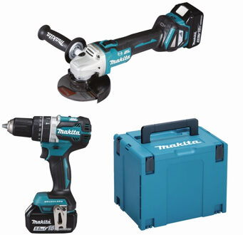 Makita DLX2272TJ 18V LXT 2 delige set: DGA513 Haakse slijper + DHP484 (Klop)boormachine 2 x 5.0Ah accu's