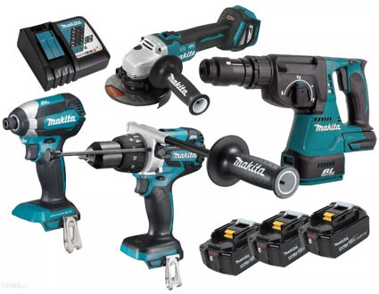 Makita DLX4104TJ1 Combiset - DHP481 Accu Klopboormachine + DGA513 Haakse Slijper + DHR243Z boorhamer + DTD153 slagschroevendraaier | 18v 5.0Ah Li-ion