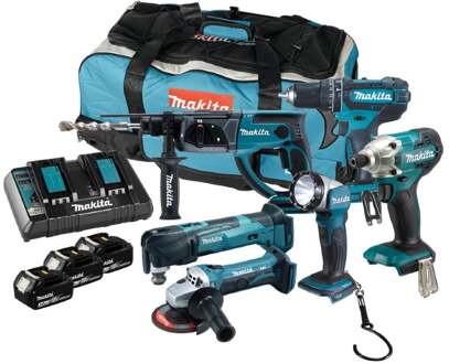Makita DLX6100PX1 Comboset 18v - DHP452 - DHR202 - DTM51 - DTD156 - DGA452 | 3x 3.0Ah accu