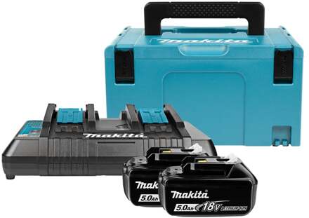 Makita LXT 18V 5,0 Ah accu (2x) + snellader + Mbox