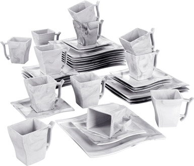 MALACASA FLORA 18/36-Piece Marble Grey Porcelain Afternoon Tea Coffee Cup and Saucer Set with 6*Cups&Saucers,Dessert Plates