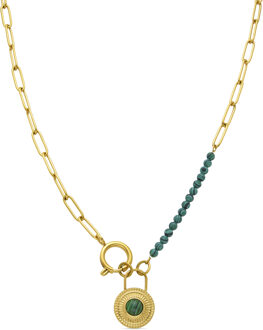 Malachiet Ketting Afgewerkt in 18K Geel Goud - Mossir - maat Groen
