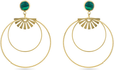 Malachiet oorbellen afgewerkt in 18K geel goud - Mobu Groen