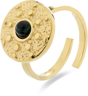 malachiet ring afgewerkt in 18K geel goud - Elknu Groen - One Size