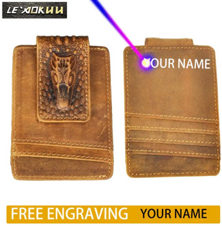 Male Genuine Leather Designer Fashion Travel Gift Slim Wallet Pocket Magnetic Money Clip Mini Card Case Purse For Men 1058-cl