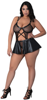 Male Power Anastasia - Cami Open Scrotch Rok Panty en Bh met Ringen en Studs - 2X - Zwart