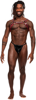 Male Power Leo - Imitatie Leren Harnas - One Size - Zwart/Rood