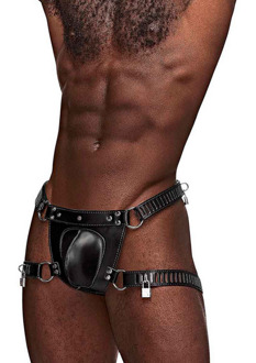 Male Power Scorpio - Imitatieleren Chastity Thong - One Size - Zwart