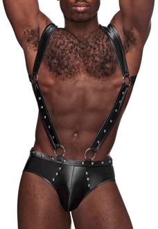 Male Power Uranus - Harness Style Open Back Jock Briefs with Suspender Straps - S/M - Black