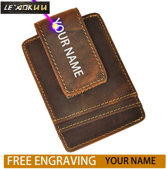 Male Quality Leather Designer Fashion Travel Slim Wallet Front Pocket Magnetic Money Clip Mini Card Case Purse For Men 1058