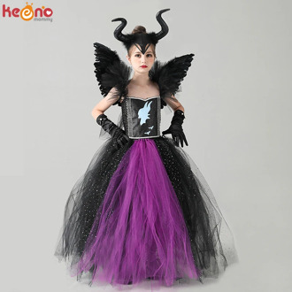 Maleficent Malificent Sorceress Evil Queen Girls Fancy Tutu Dress Sparkly Kids Dark Fairy Witch Gown Dress Halloween Costume