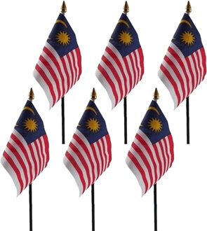 Maleisie - 6x - mini vlaggetje van 10 x 15 cm op stokje - Landen vlag - H27 cm