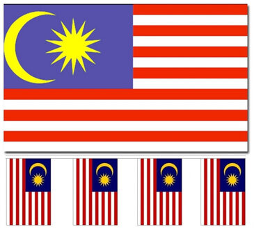 Maleisie versiering/feestartikelen set - vlag 90 x 150 cm - vlaggenlijn van 300 cm - landen