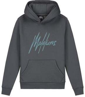 Malelions Hoodie signature gestreept - Donker grijs / Ice blauw - Maat 164