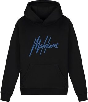 Malelions Hoodie signature gestreept - Zwart / Kobalt blauw - Maat 140