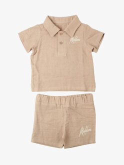 Malelions Jongens set baby mousseline polo crinckle - maat 68/74 Taupe