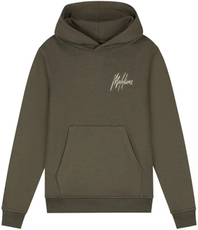 Malelions winter hoodie jongens - groen/beige - signature, gestreept - Maat 140